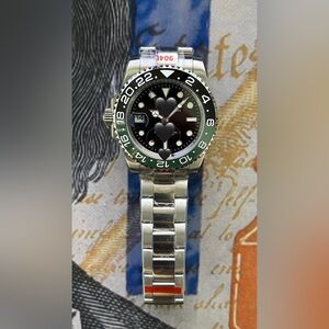 Men’s Luxury GMT Style Automatic Steel Watch Green/Black “Sprite” Colorway 41mm